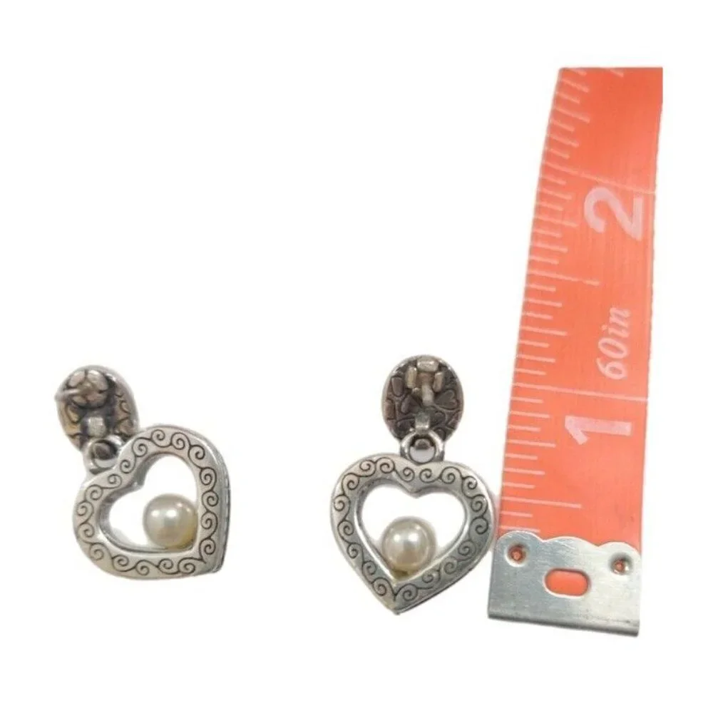 Brighton Sorority Row Pearl Post Dangle Earrings Silver Plated